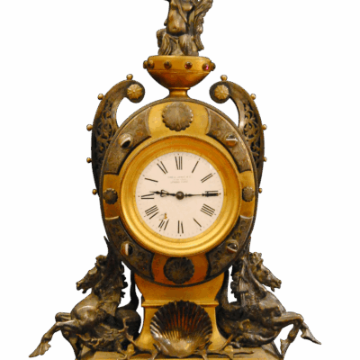 A Victorian Gem-Set, Gilt and Silvered-Bronze Clock Garniture