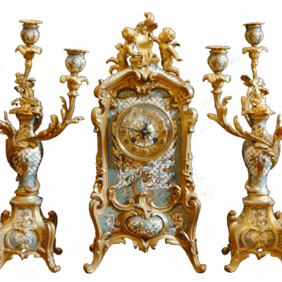 A Clock Set with a Pair of Three-Light Candelabra