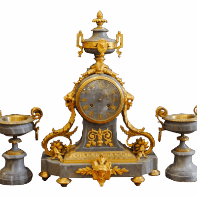 A Louis XVI Style Bronze and Gray Marble Garniture (Set of 5 Pieces)