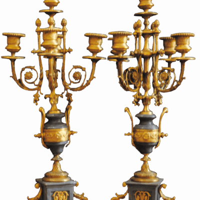 A Louis XVI Style Bronze and Gray Marble Garniture (Set of 5 Pieces)