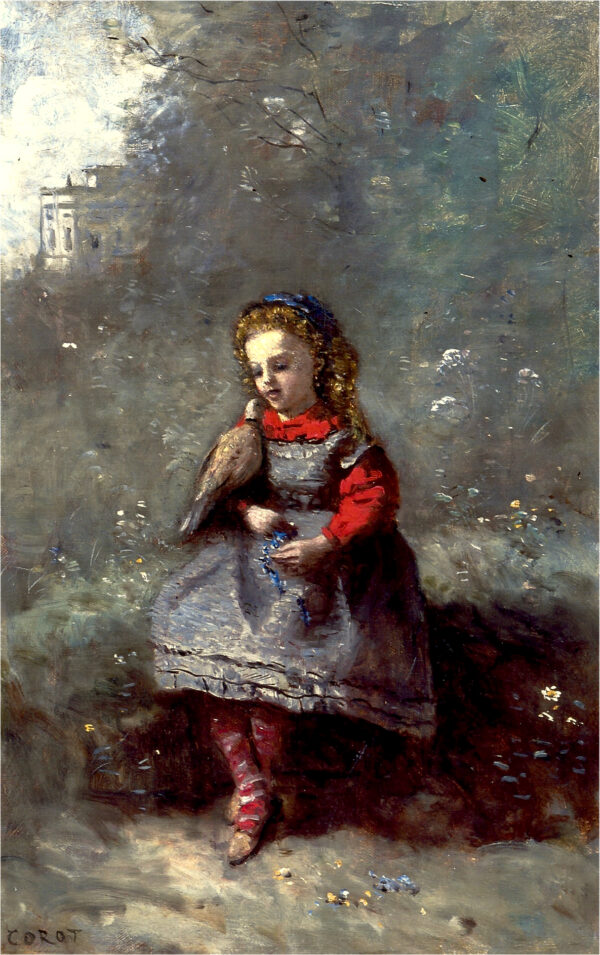 Jean-Baptiste-Camille Corot(French, 1796-1875) Mlle. Léotine Desavary tenant une tourterelle