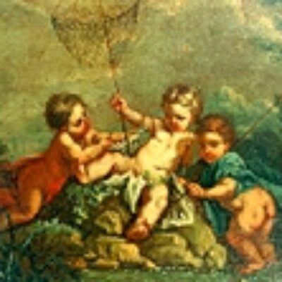 Putti fishing at a pool