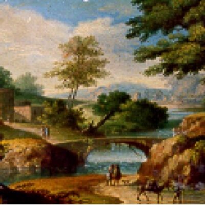 Italianate River Landscape with a Peasant and Donkey on a Track, a Bridge beyond