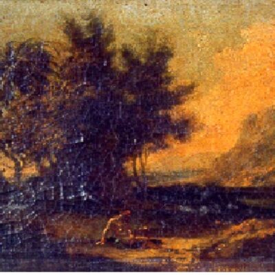A Man in a wooded River Landscape
