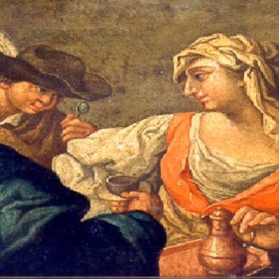 Men admiring a Serving Girl