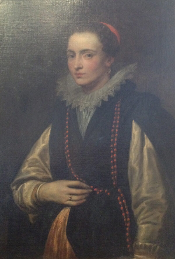 Portrait of the Marchesa Lomellini-Durazzo, three quarter length, in a black Coat and white Sleeves