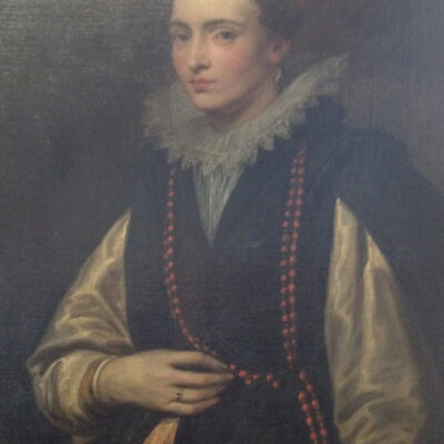 Portrait of the Marchesa Lomellini-Durazzo, three quarter length, in a black Coat and white Sleeves