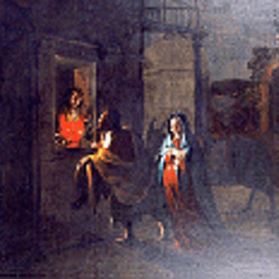 “Joseph being refused a room at the inn”