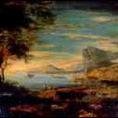 Pandolfo Reschi An Italian Port with Mountains beyond Oil on canvas 13 ¼ x 17 ½ in. (33.6 x 44.5 cm)